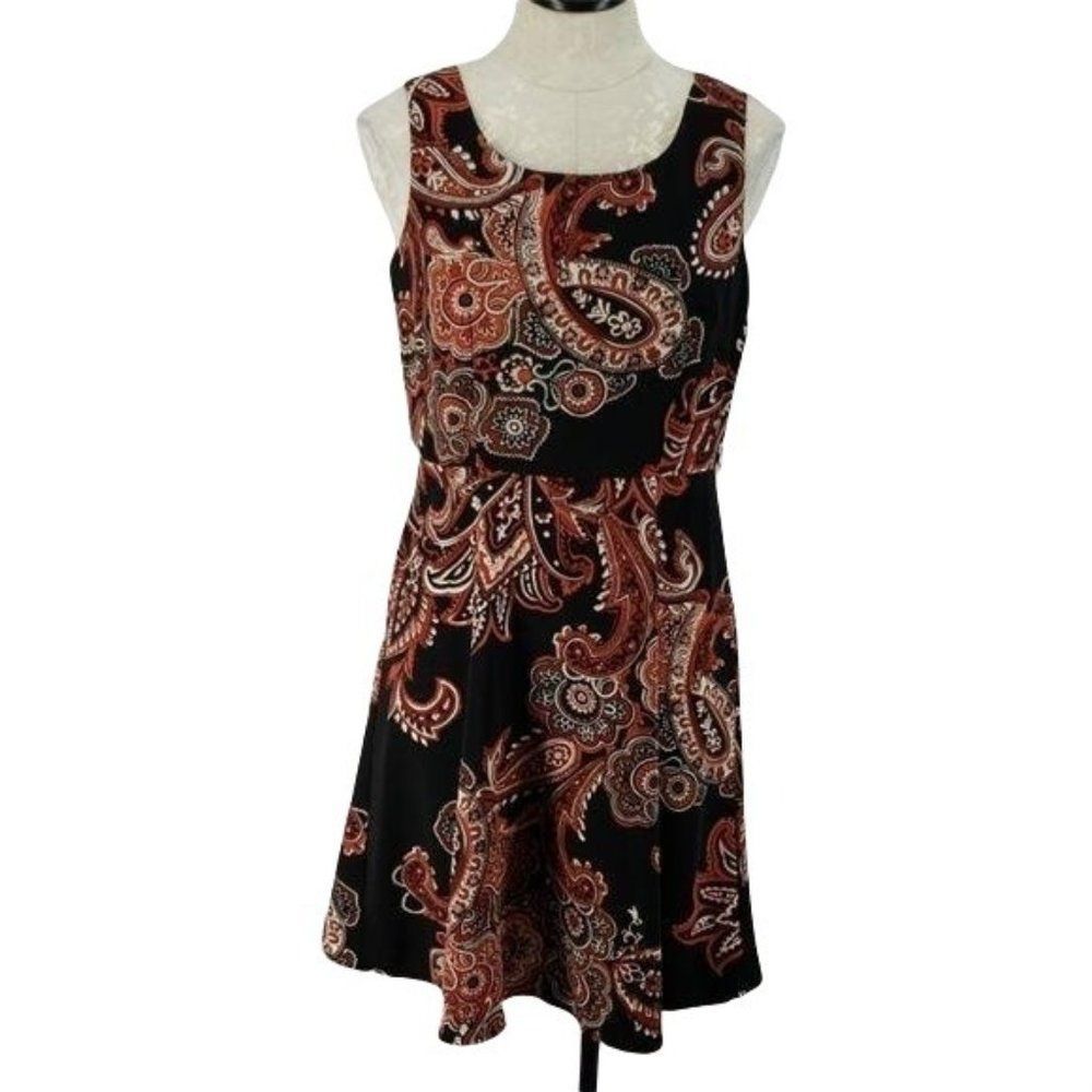 Studio 1 Black Red‎ Brown scoop neck Paisley sleeveless 6P Dress